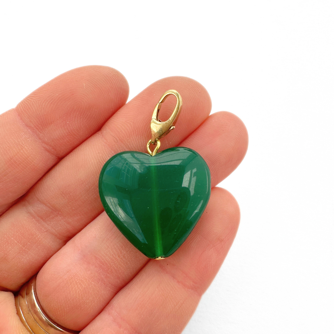 Vintage green jade puffy heart charm