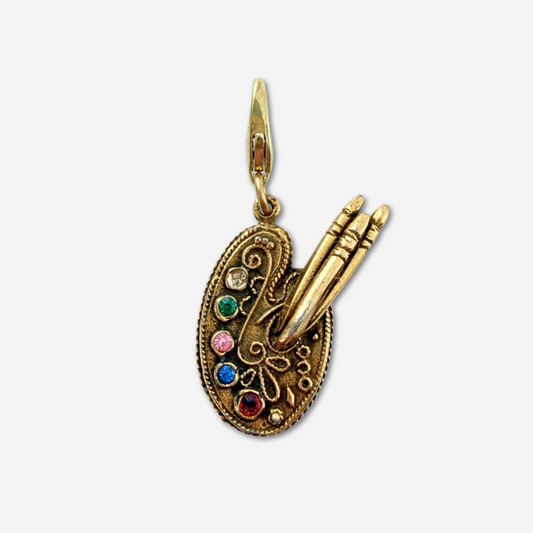 Vintage antique gold painters palette charm w/ colorful stones