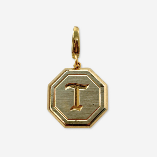 Gold tone engraved "T" monogram vintage hexagon cufflink charm