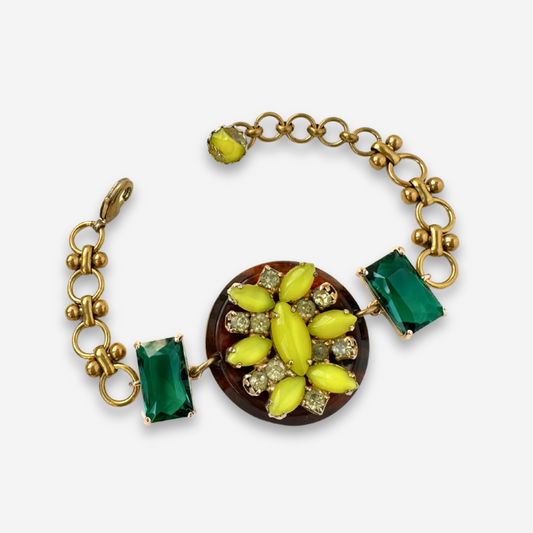 Refashioned Vintage yellow, green, and tortoise assemblage bracelet