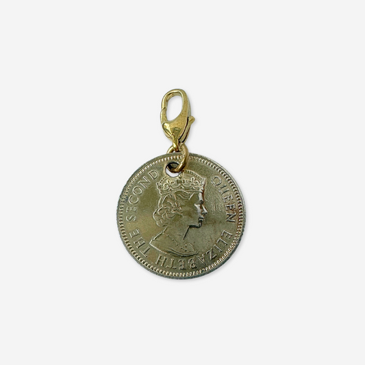 Vintage muted gold tone 1955 Queen Elizabeth coin charm