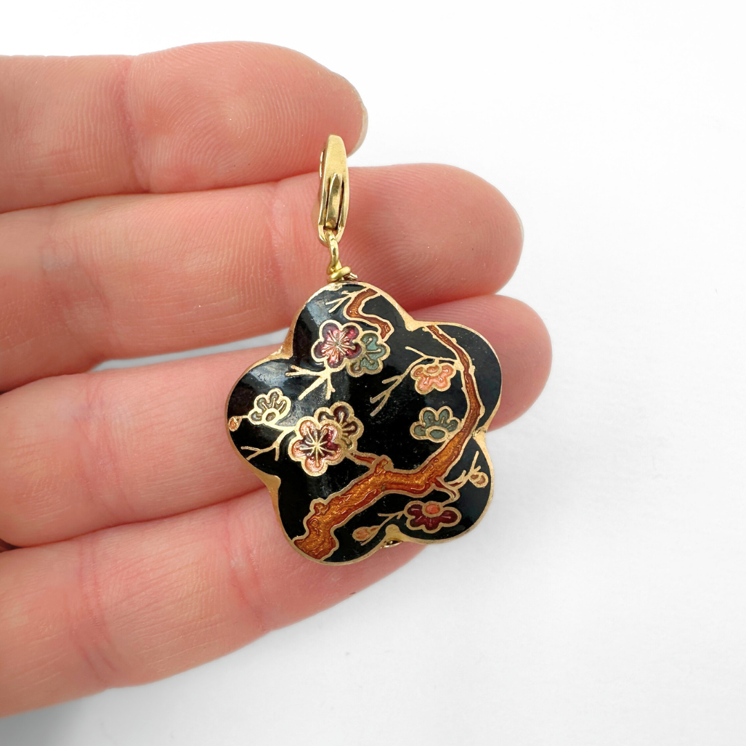 Vintage cherry blossom cloisonné enamel bead charm