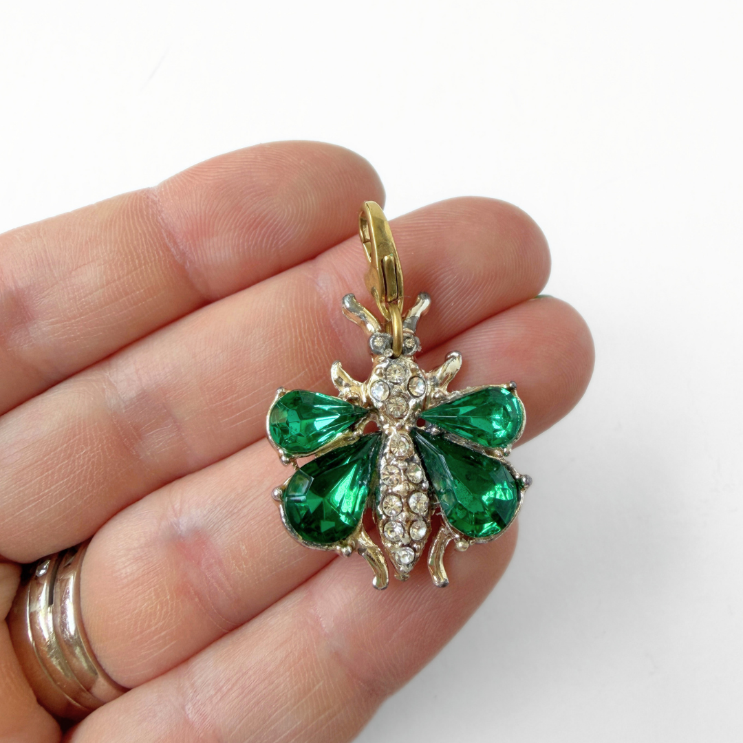Vintage green and clear rhinestone bumblebee charm