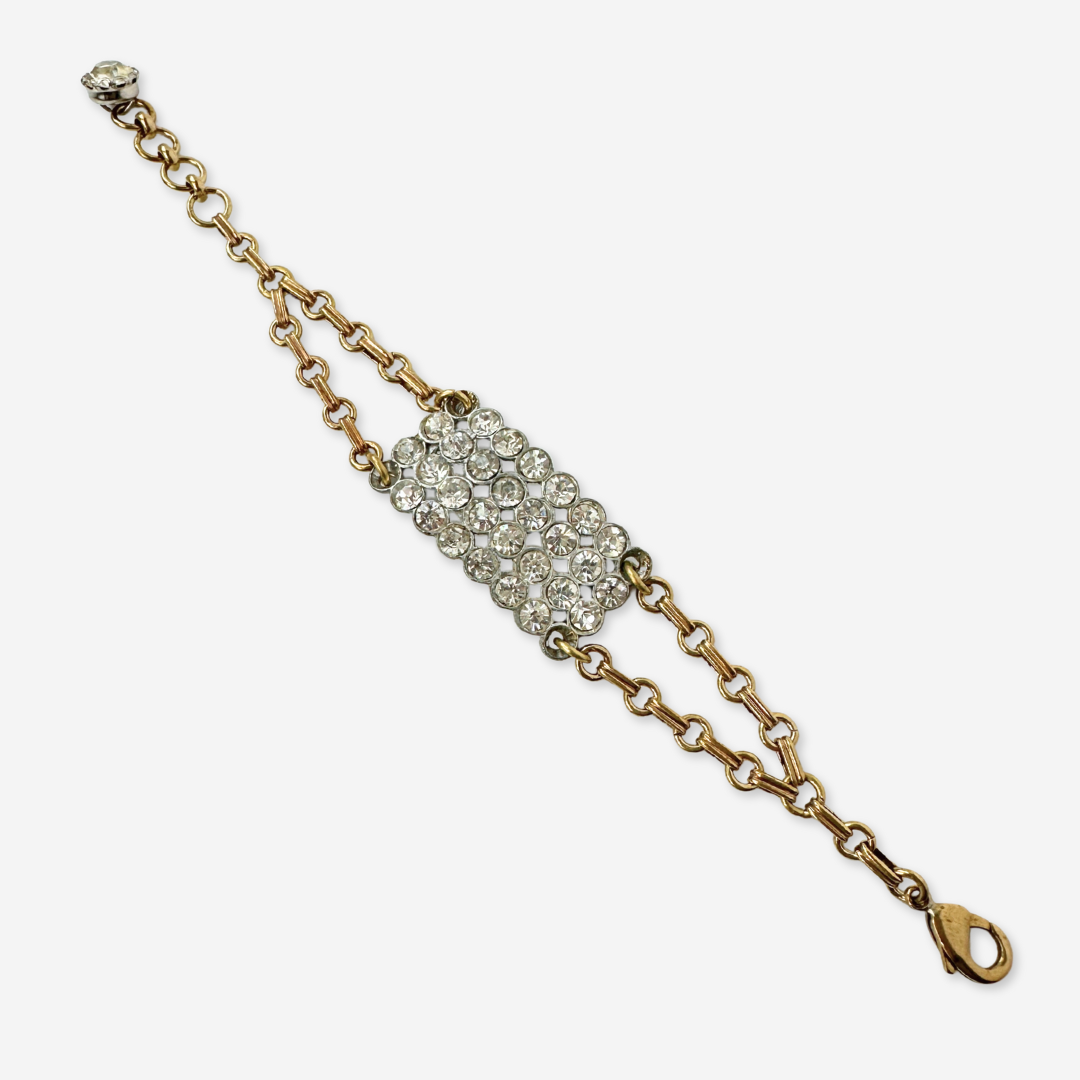 Repurposed vintage clear rhinestone panel bracelet