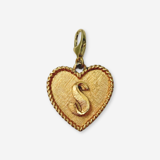 VIntage matte gold heart shaped "S" monogram charm