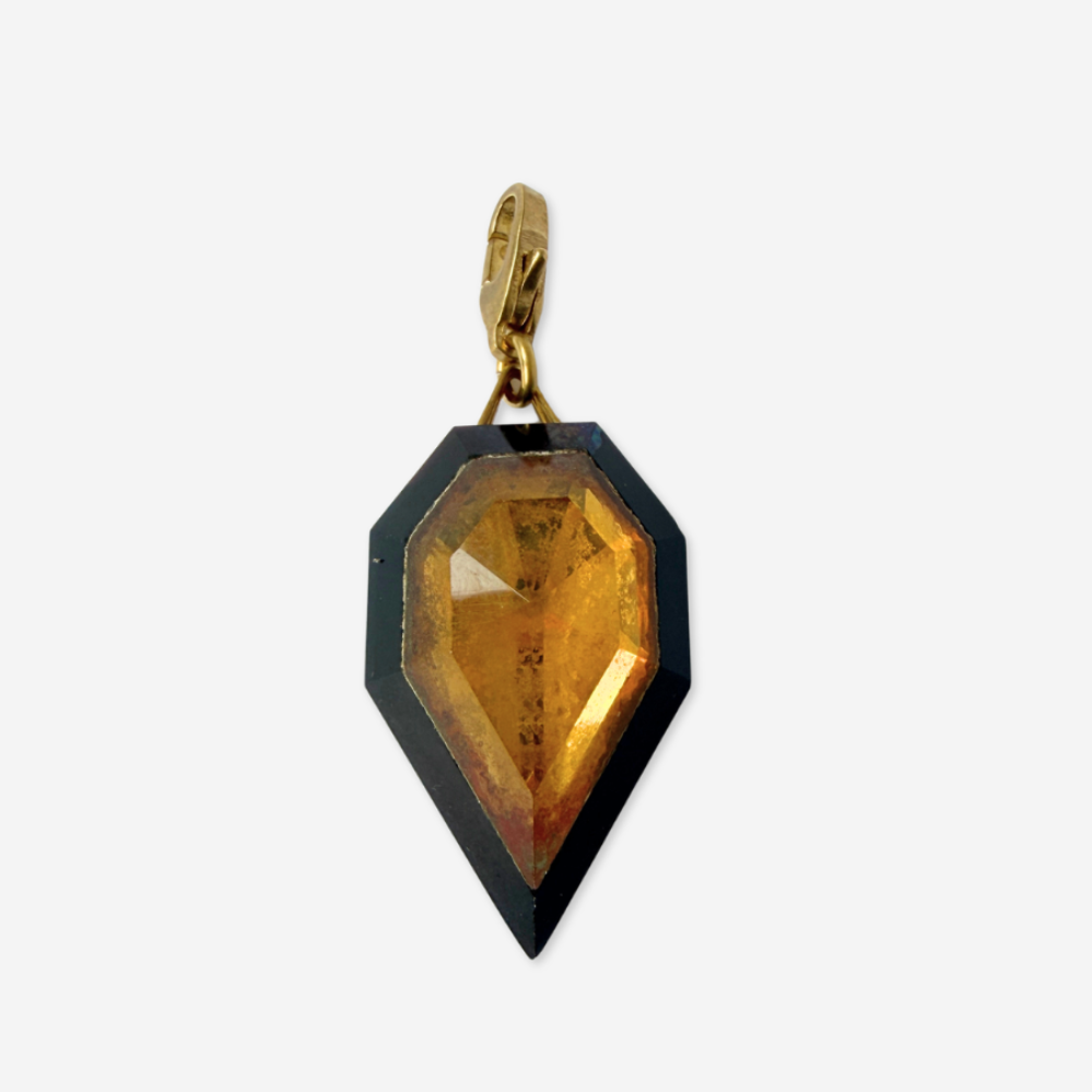 Refashioned antique black and topaz faceted Czech glass charm