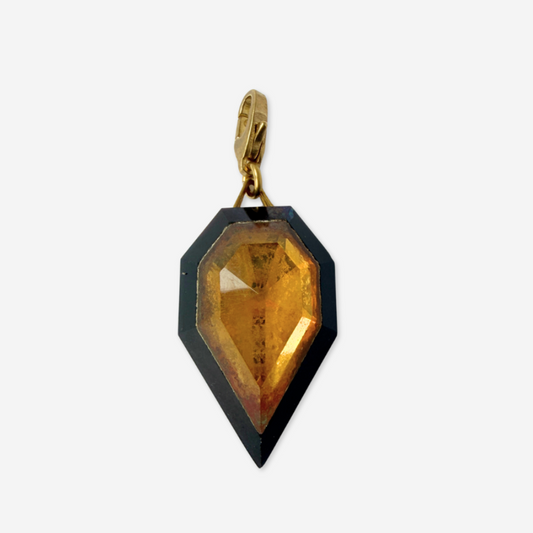 Refashioned antique black and topaz faceted Czech glass charm