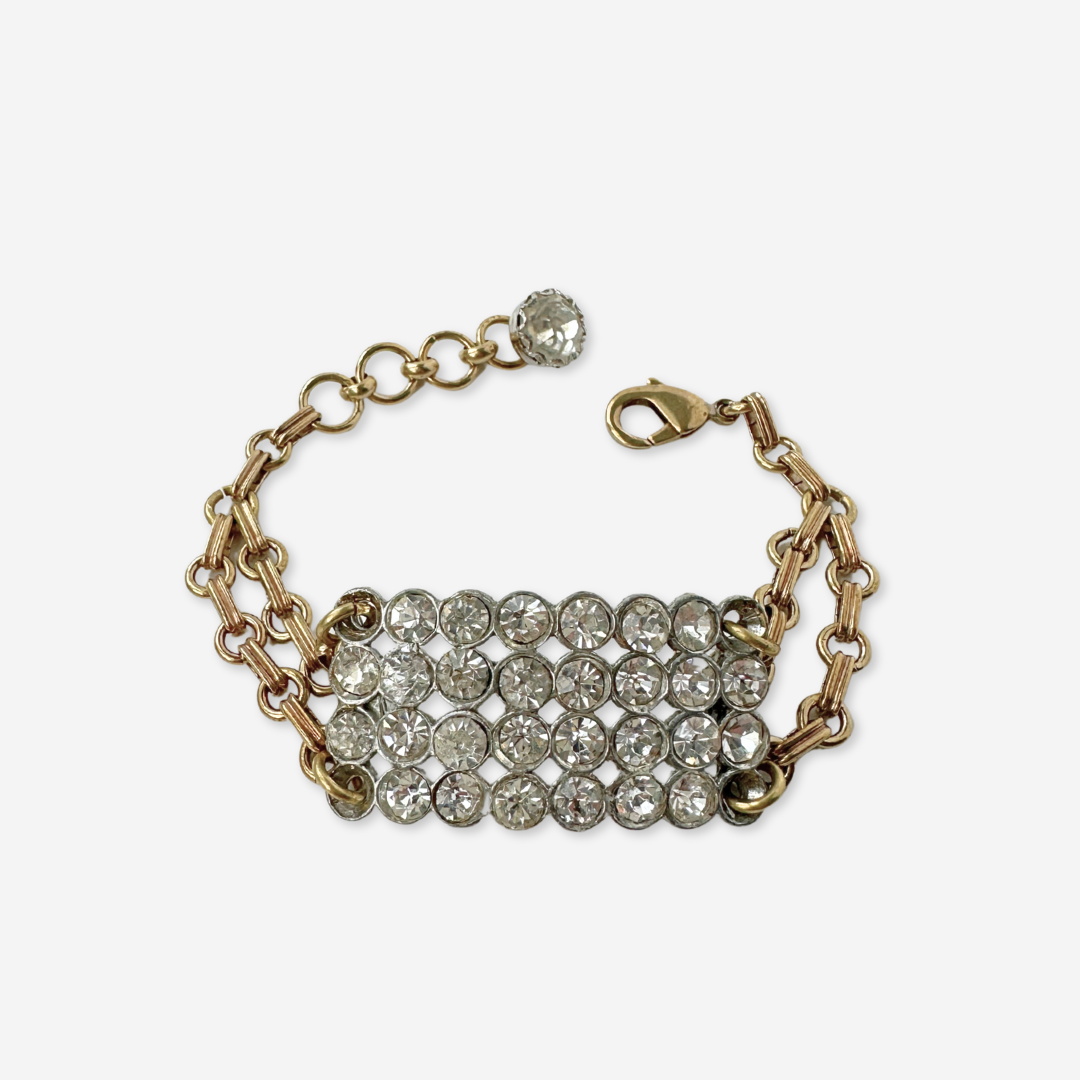 Repurposed vintage clear rhinestone panel bracelet