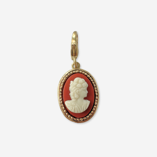 Refashioned vintage brick red and ivory oval cameo charm
