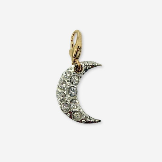 Refashioned Vintage silver rhinestone crescent moon charm