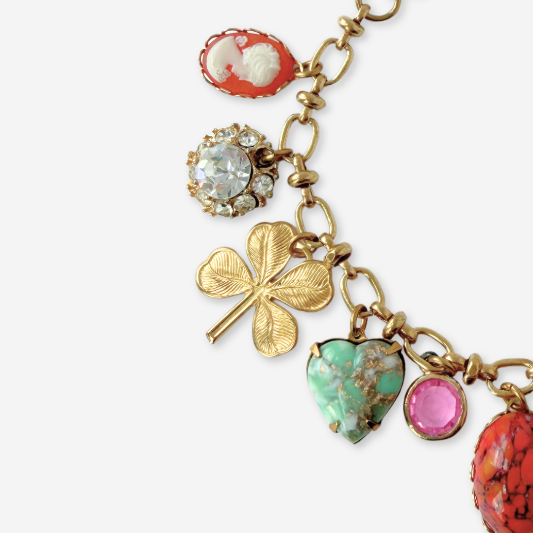 Multicolor repurposed vintage mixed charm bracelet