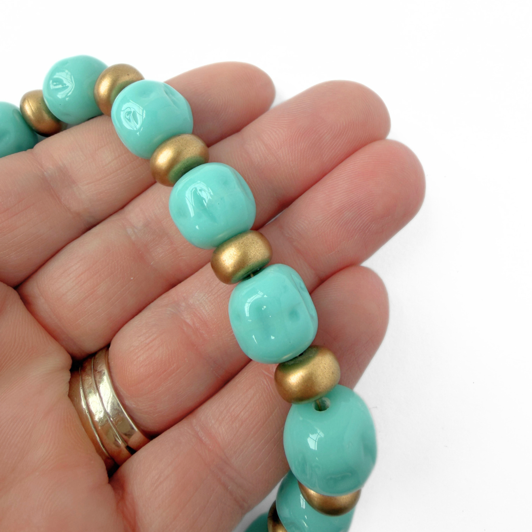 Vintage Japanese Baroque Glass beaded necklace: Robins Egg Blue