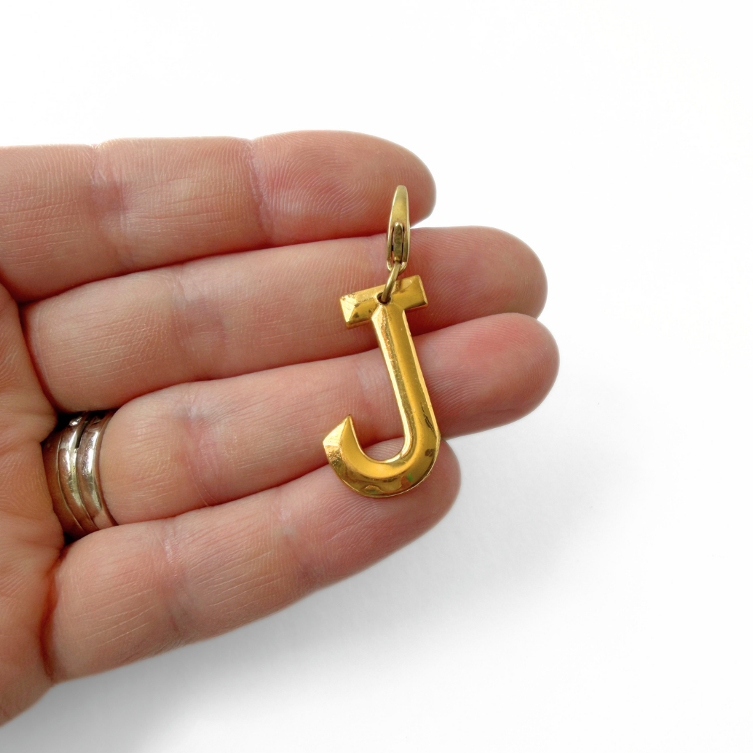 Large vintage gold plated "J" monogram charm