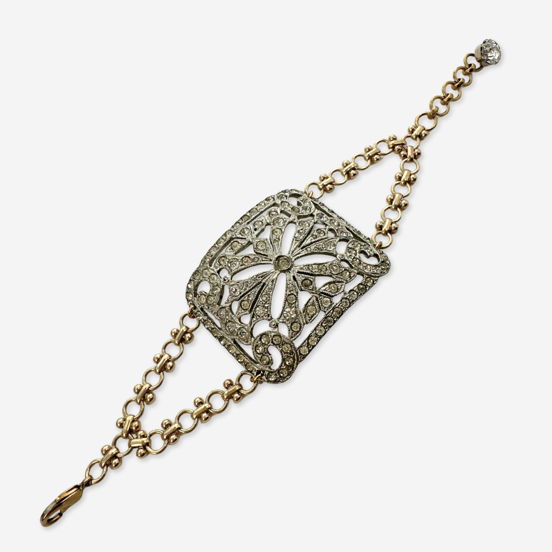 Refashioned Antique Rhinestone Shoe Buckle bracelet with brass chain
