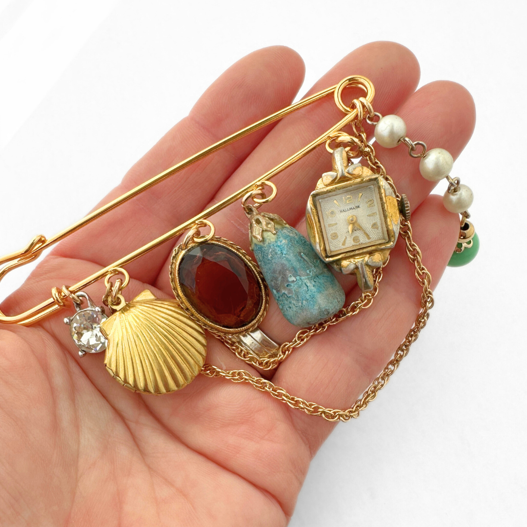 Vintage Charm Safety Pin Brooch