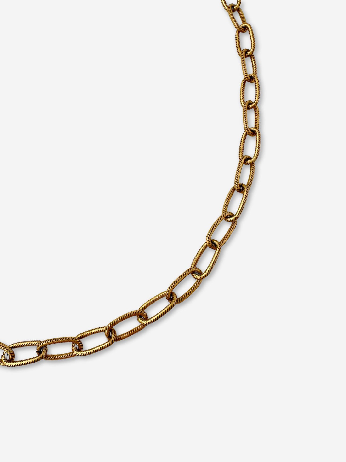 Plain textured brass oval cable chain necklace with lobster clasp