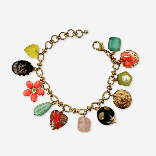 Repurposed vintage multicolor mixed charm bracelet