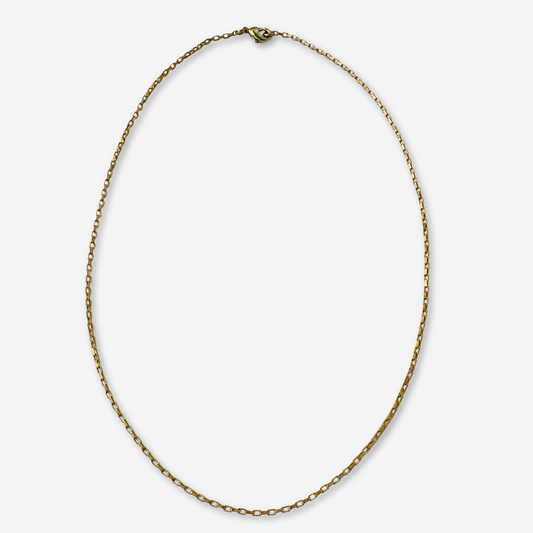 Plain raw brass rectangular box chain with lobster claw clasp