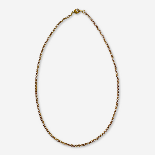 Plain thin aged brass rolo chain necklace with lobster clasp