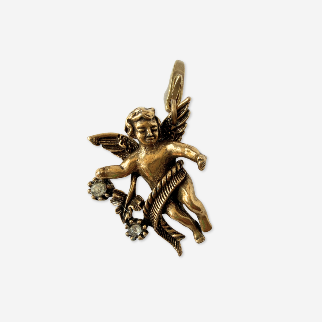 Vintage antique brass cherub angel charm