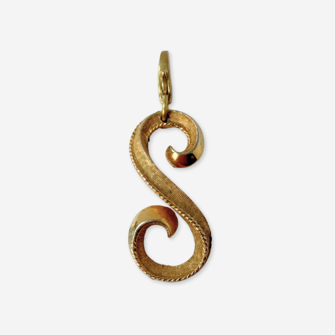 Large repurposed vintage gold tone "S" monogram charm