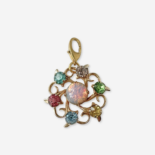 Vintage multicolor rhinestone and opal gold tone charm