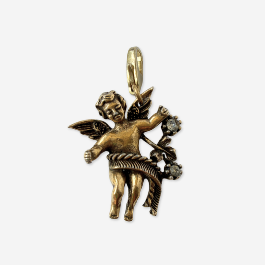 Vintage antique brass cherub angel charm