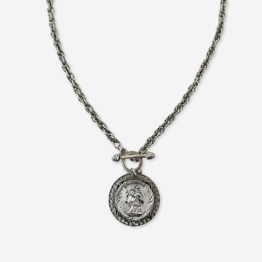 Repurposed vintage silver St. Christopher religious medallion necklace