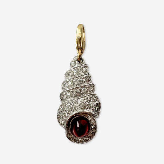 Vintage red and clear rhinestone shell charm pendant