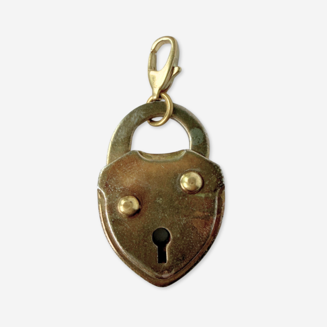 Refashioned Vintage aged brass padlock charm pendant