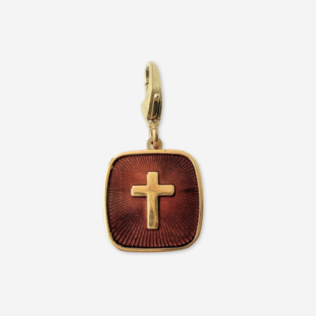 Vintage brown and gold square cross charm