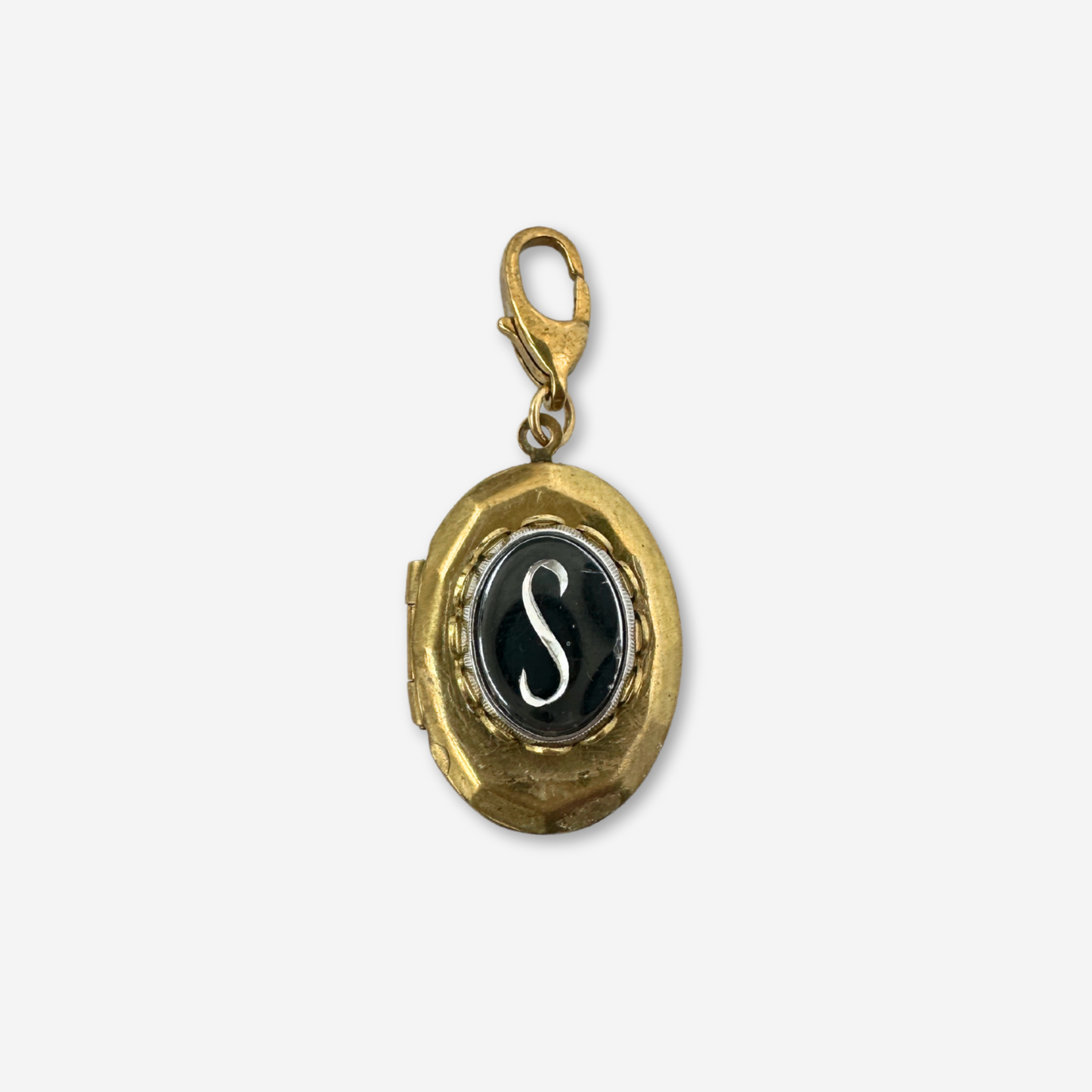 Vintage letter "S" embellished oval brass locket charm