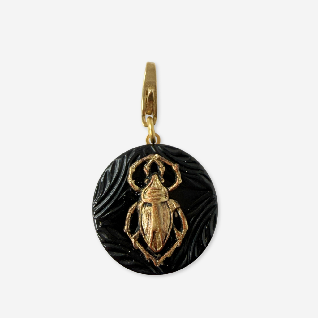 Refashioned vintage layered beetle and black button charm