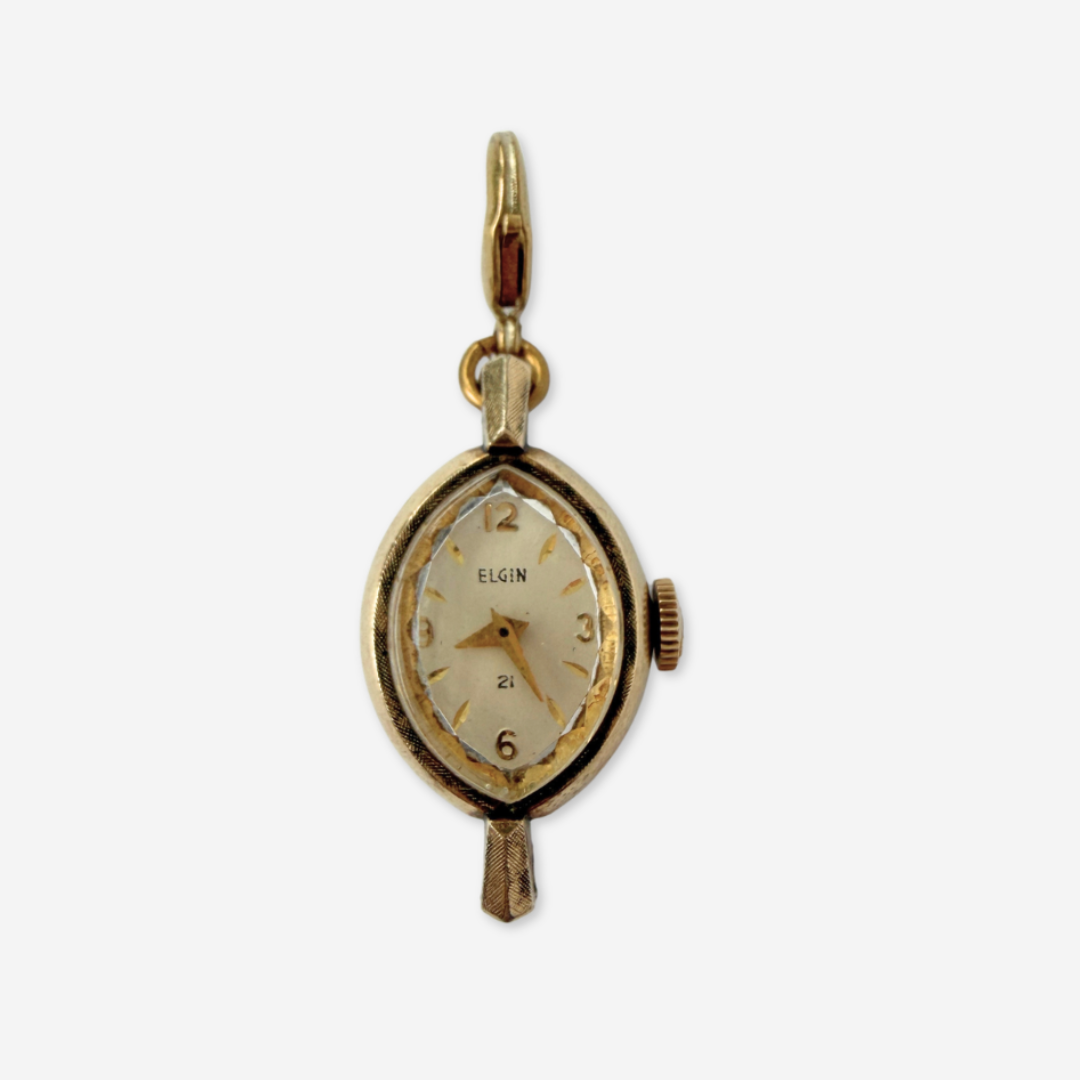 Vintage gold tone  "Elgin" watch face charm