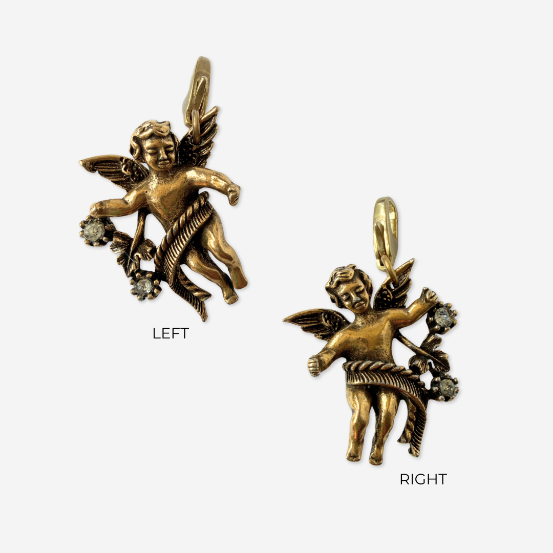 Vintage antique brass cherub angel charm