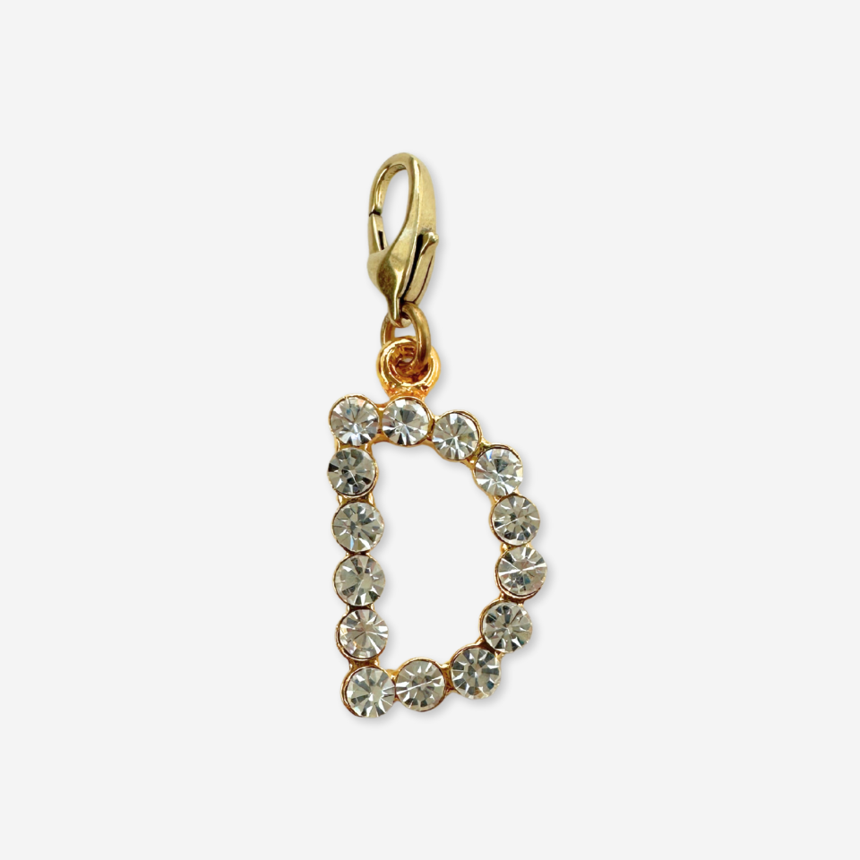Vintage gold and clear rhinestone "D" monogram charm