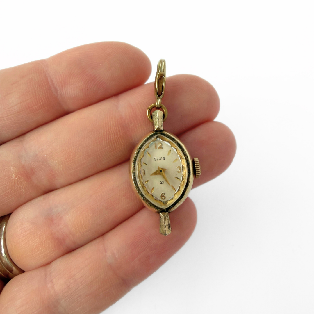 Vintage gold tone  "Elgin" watch face charm