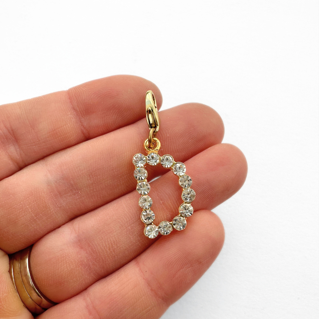 Vintage gold and clear rhinestone "D" monogram charm