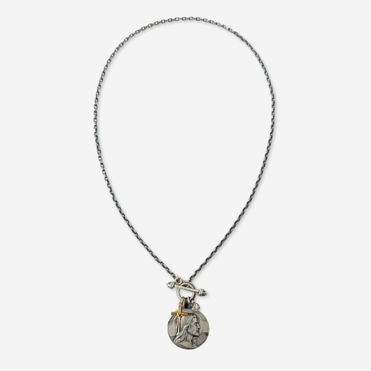 Repurposed vintage pewter Jesus Christ religious medallion necklace