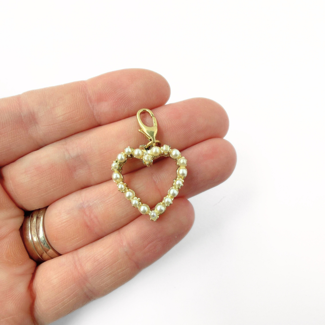 Refashione vintage pearl encrusted heart charm