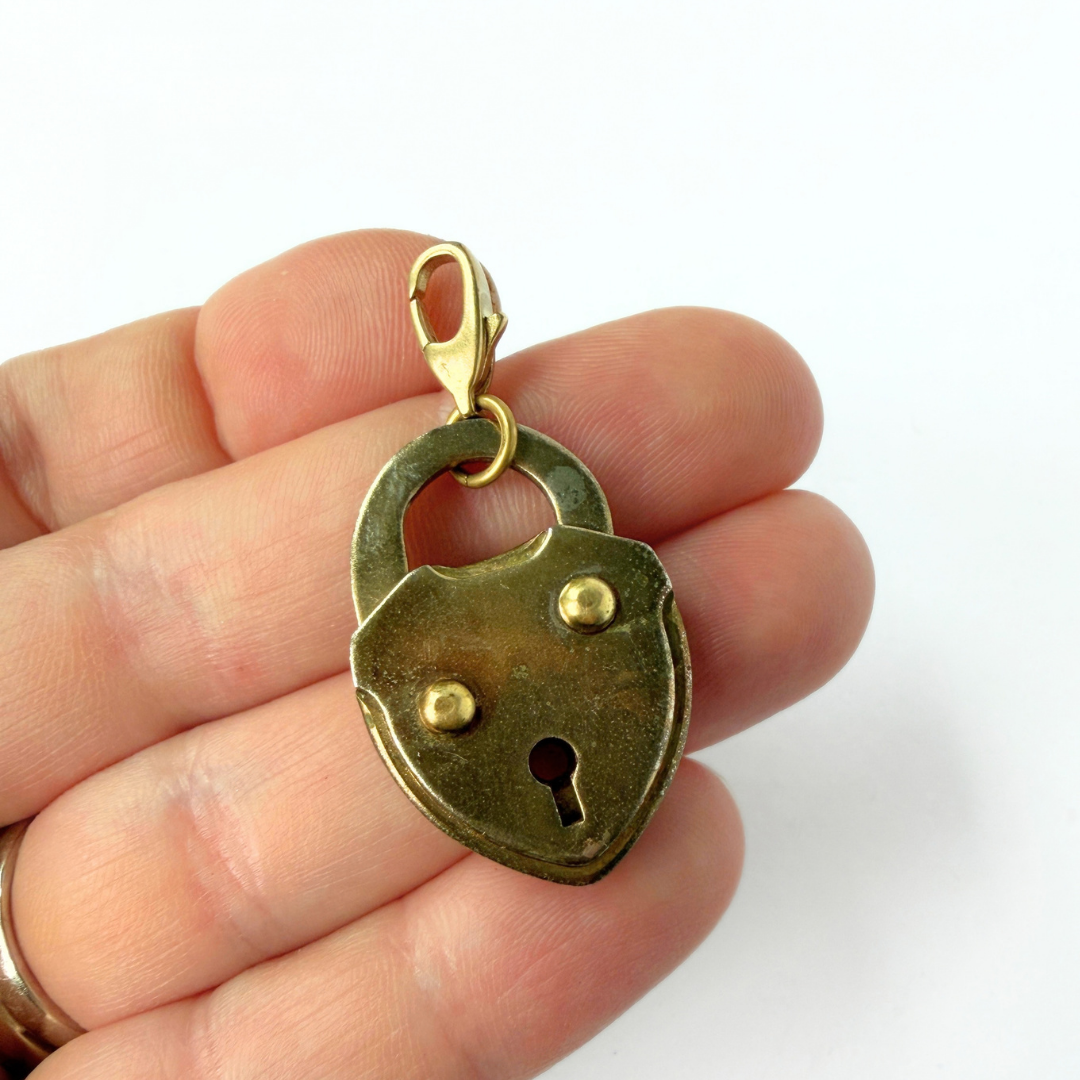 Refashioned Vintage aged brass padlock charm pendant