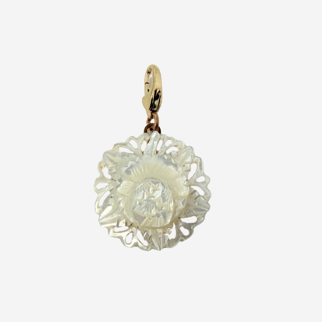 Vintage carved mother of pearl flower charm