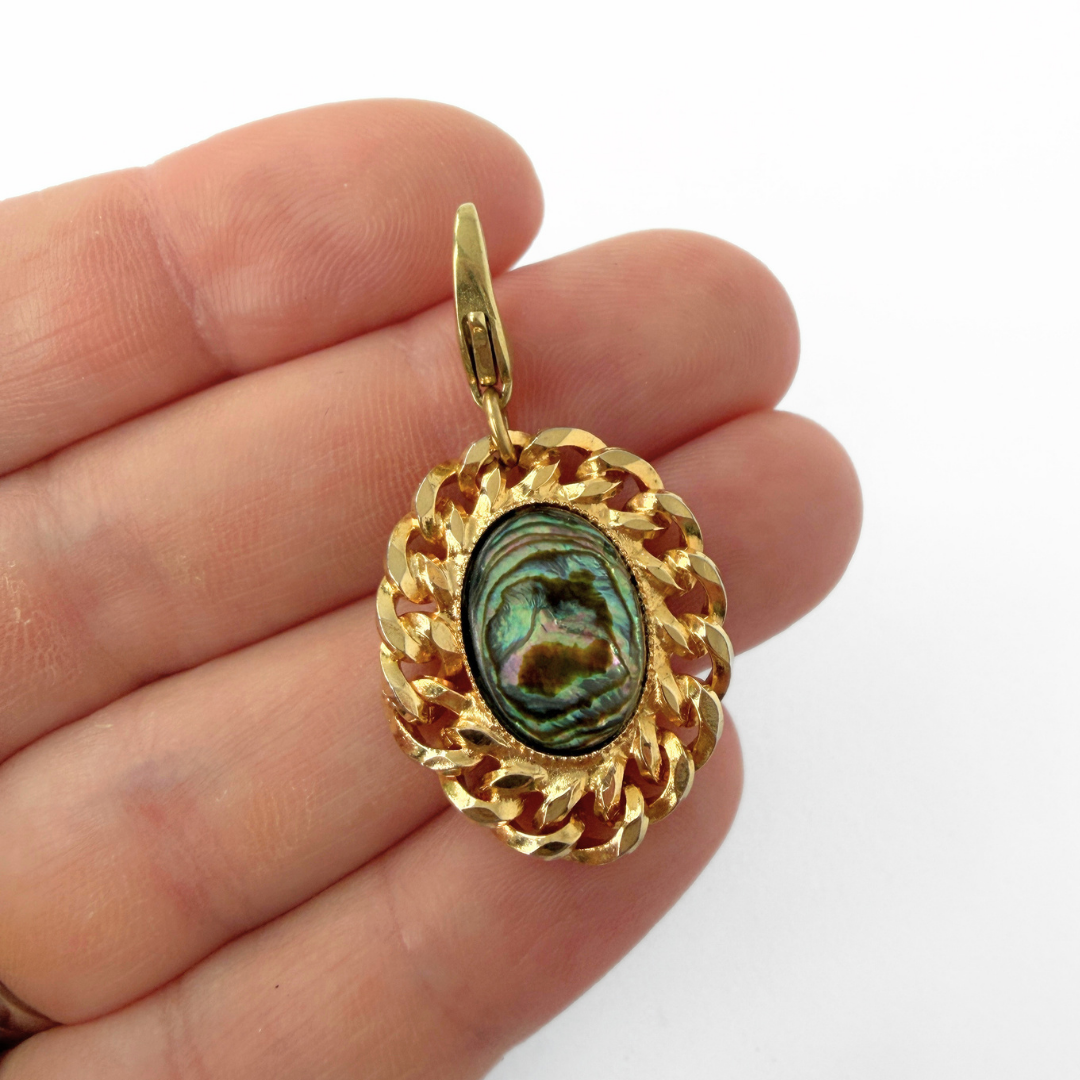 Vintage gold plated and abalone shell oval charm