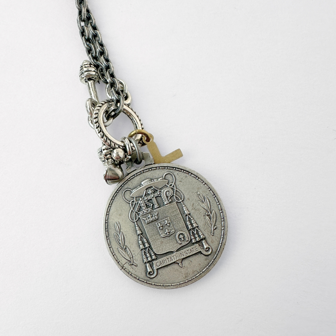 Repurposed vintage pewter Jesus Christ religious medallion necklace