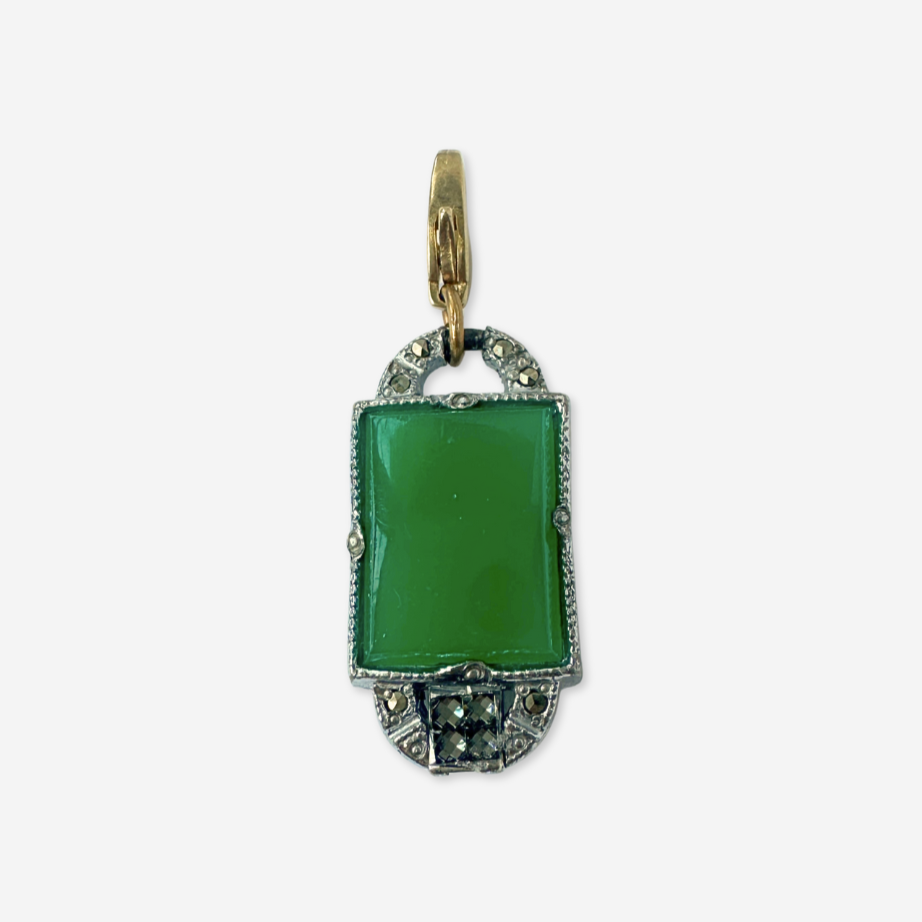 Vintage green rectangular art deco charm pendant