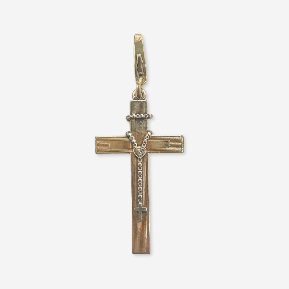 Vintage gold tone rosary cross charm pendant