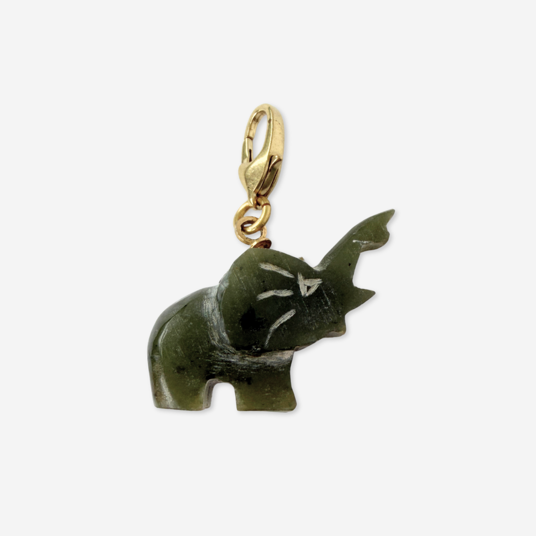 Vintage carved green jade elephant charm