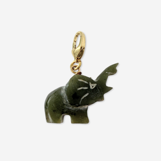 Vintage carved green jade elephant charm