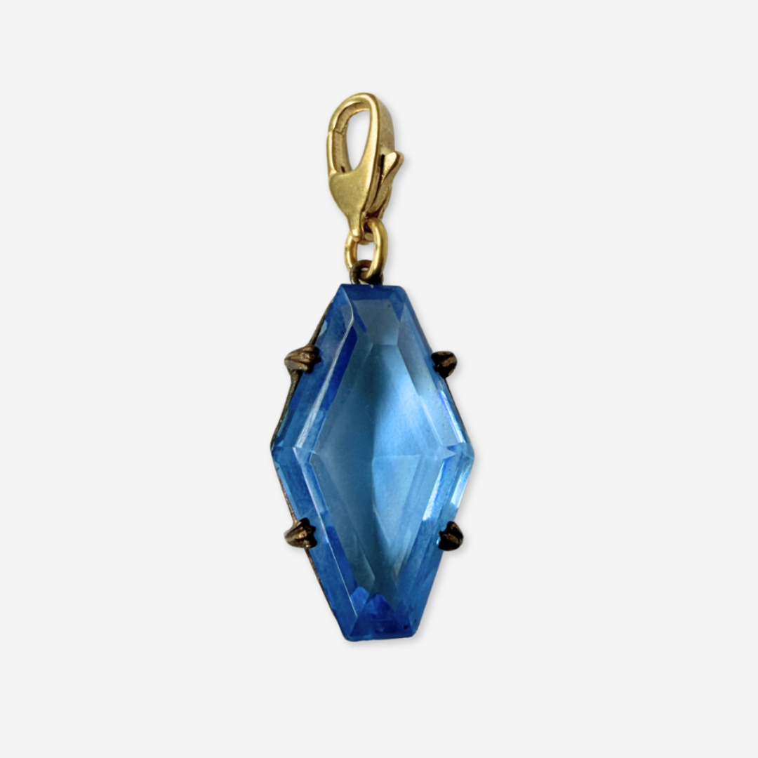 Refashioned Victorian-era blue glass hexagon pendant