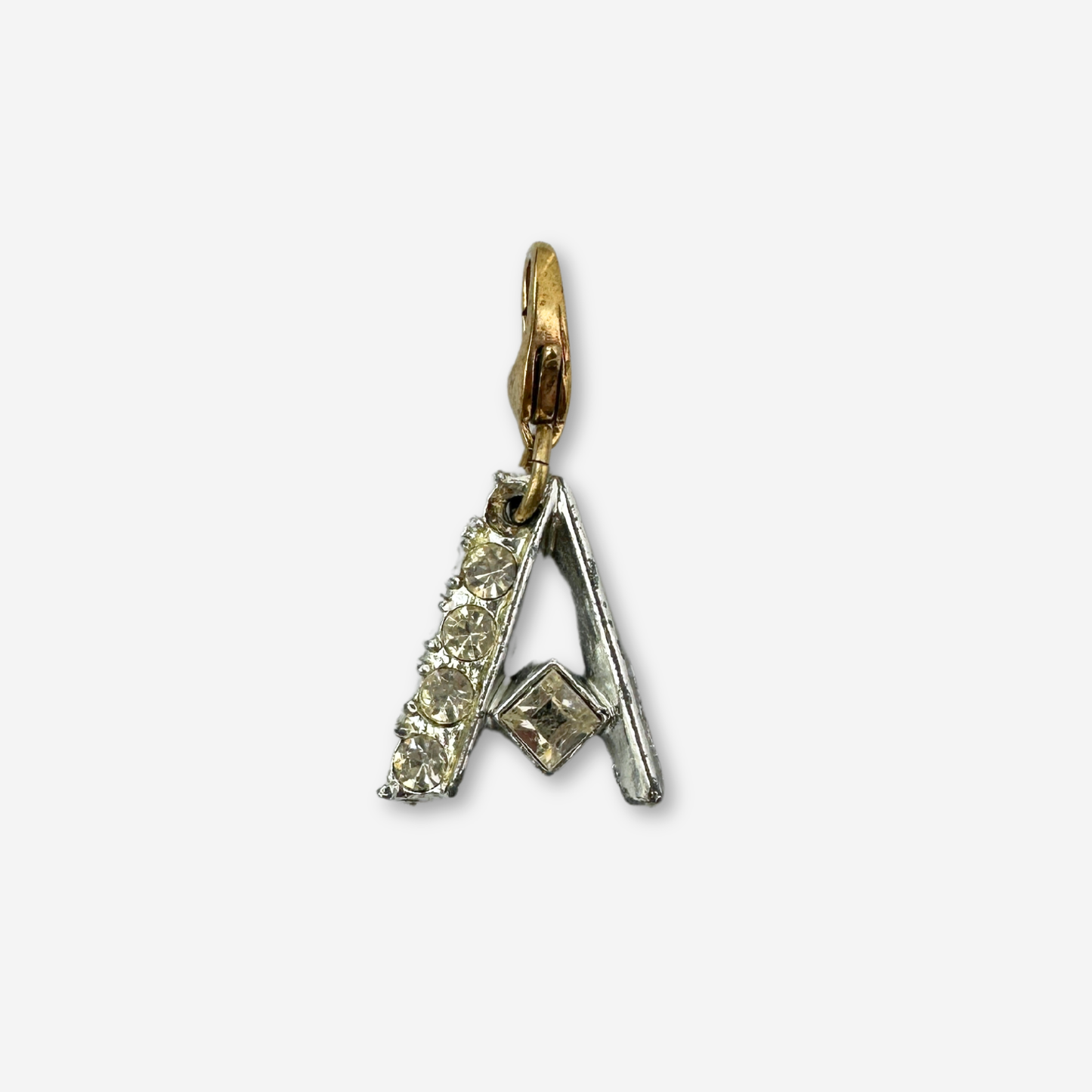 Vintage silver and clear rhinestone letter "A" charm